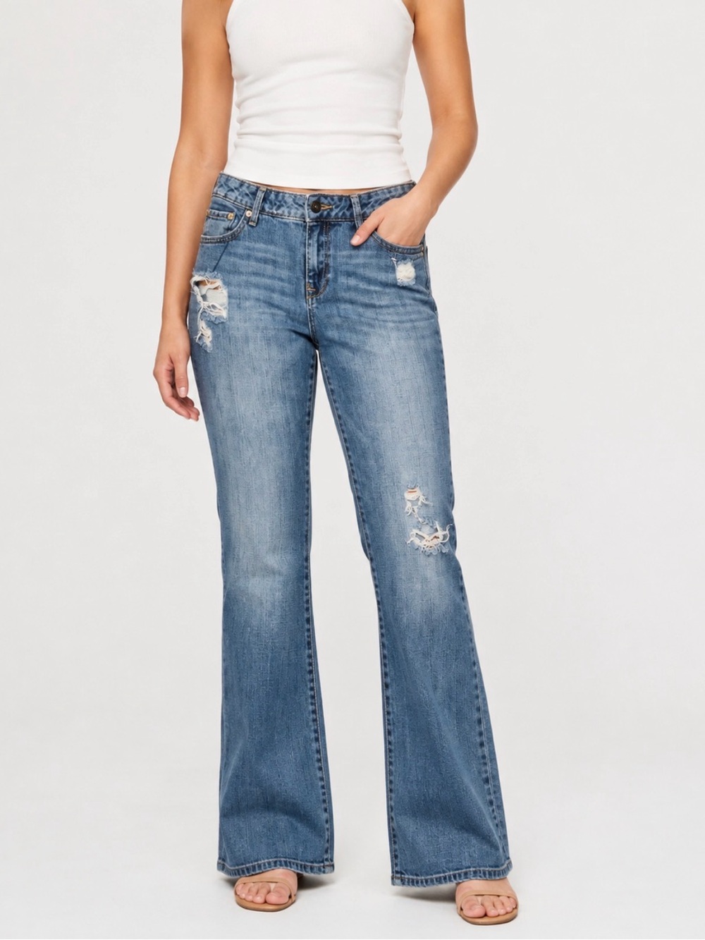 Vintage Aeropostale Chelsea Bootcut Distressed Medium Wash Jeans Y2K Size 13/14